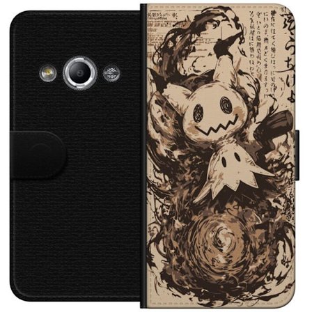 Yhteensopiva Lompakkokotelo Samsung Galaxy Xcover 3 Mimikyu draamallisessa taiteen tyylissä, jota ympäröivät tummat pyörteet ja väriroiskeet, jo