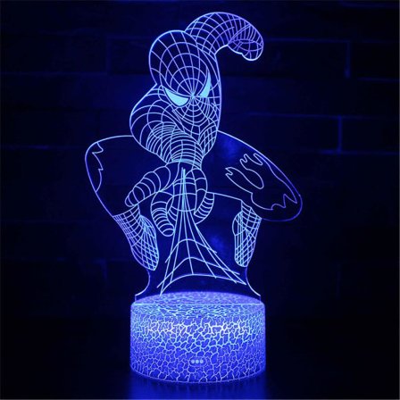 Spider-man 3D natlampe med base og fjernbetjening USB genopladelig Spiderman LED natlampe