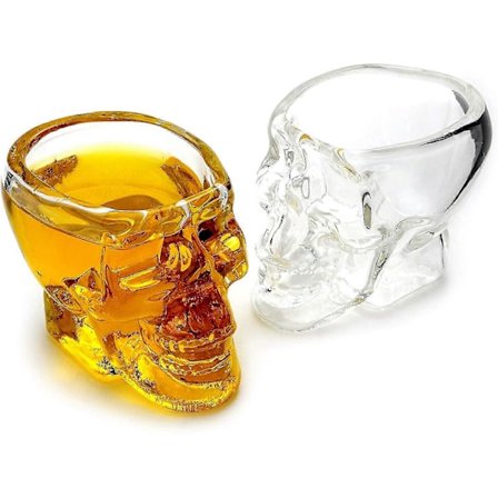 2 kpl pääkallokuvioisia shottilaseja, 60 ml tilavuus, 4 mm paksu lasi