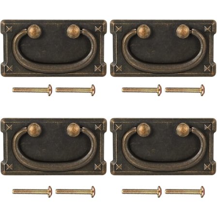 4 stk. Antik Møbelgreb, Vintage Skuffegreb og Knapper, Antikke Dørgreb til Soveværelse, Kommode og Skab - 96x52mm