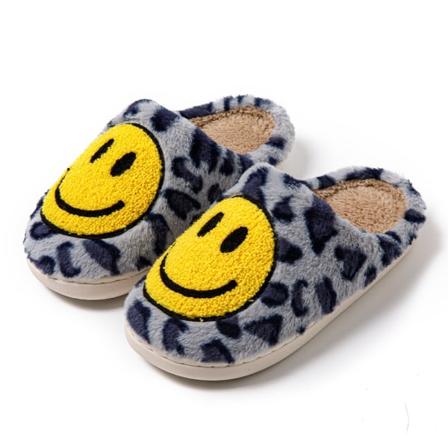 Happy Face Tofflor Retro Bekväma Plysch Varma Slip-on Tofflor Vinter Mjuk Plysch Inomhus Hemskor Spets Minnesskum Sko Inre 24cm