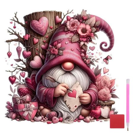 Alla hjärtans dag Diamantkonstsatser för vuxna, Alla hjärtans dag Härlig Tomte Diamantmålningssats för nybörjare, Rund Full Borr Diamant, 