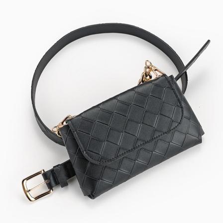 Kvinnor Bälten Mode Sweet Candy Color Mobiltelefon Byt kedja Midjeväska Rutad bältesnål Spänne Dekorativt bälte Black 107x2.2cm