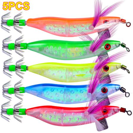 5 St/lot Night Luminous Squid Jig 10cm Räkkrok