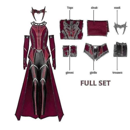 Naisten Wanda Maximoff Cosplay -asu Scarlet Witch päähine viitta ja housut Täydellinen settiasu Halloween -asusteet Tarvikkeet -a S