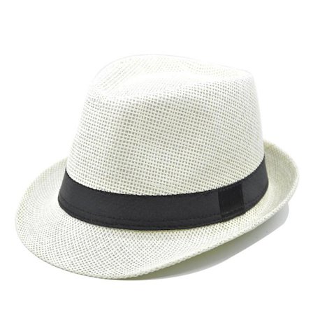 Sommar Cool Woven Straw Fedora Hat & Stylish Hat Band(Off white)