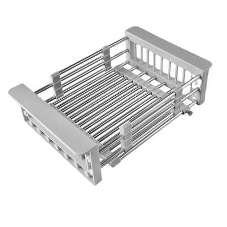 Afløbsbakke, Vaskestativ, Teleskopisk Opvaskestativ i Rustfrit Stål, Bruges til Opvask i Køkkenvasken, Dræn