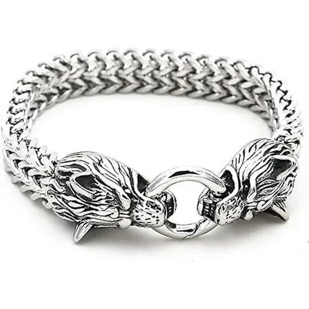Vikinge Ulvehoved Armbånd til Mænd Rustfrit Stål Kongekæde Nordisk Smykke Biker Amulet Odins Ulv Armbånd 23CM
