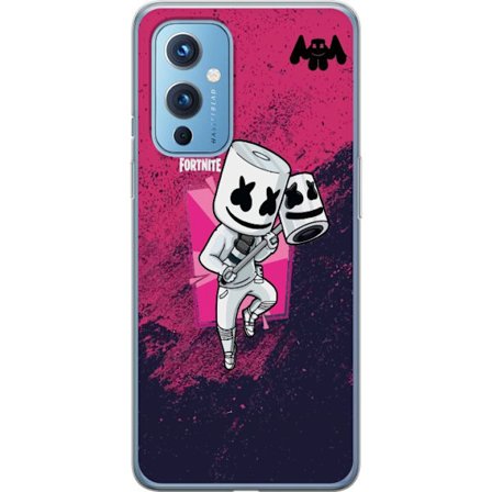 Yhteensopiva Puhelinkuori OnePlus 9 Fortnite Marshmello hahmo valkea puku vaaleanpunainen taustakuva Fortnite DJ pelisuunnittelu suosittu tyyli