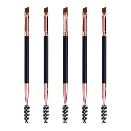 Dobbelt Øjenbrynsbørste, Spoolie Børste og Vinklet Bryn Børste Øjenvippebørste til Øjenmakeup. (5 stk., Sort) Sort