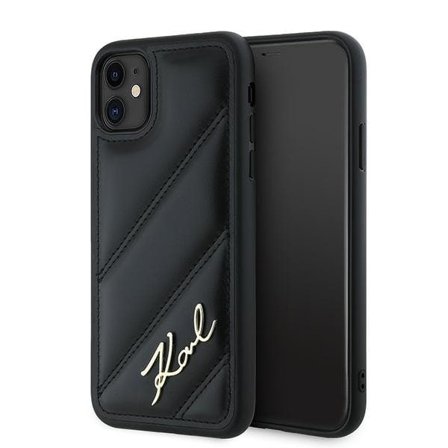 Karl Lagerfeld Diagonal Quilted Script-etui for iPhone 11 / Xr - svart