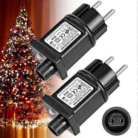 2-pak Transformator 24V 6W LED Strømforsyning, Lavspændingsadapter Blinkende IP44 med 8 Tilstande, Timer og Hukommelsesfunktion [DB]