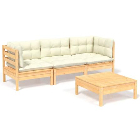 Vidaxl Loungegrupp Med Gräddvita Dynor 4 Delar Massiv Furu Creme
