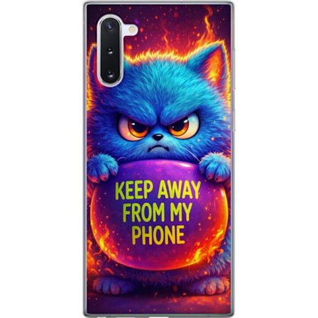 Kompatibelt Mobildeksel til Samsung Samsung Galaxy Note10 Sinna lodne blå katt med teksten "Hold deg unna telefonen min" i neonfarger og ildlignende