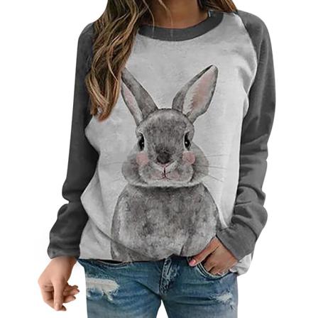 Damer Med Djurtryck Print T-shirt Baggy Långärmad Tröja