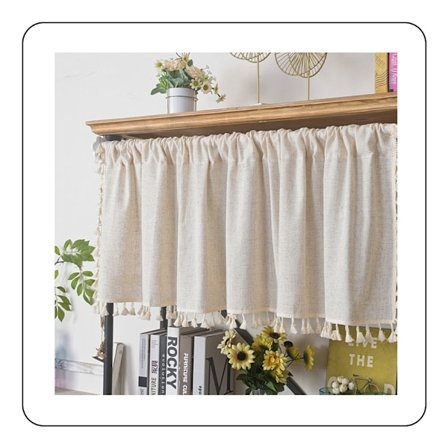 Kort Gardinkappe Bistro Gardin Ugjennomsiktig Boho Gardin Lin Bomull Beige Ensfarget Kort Gardin Draperinger med Dusk for Kjøkken Stue