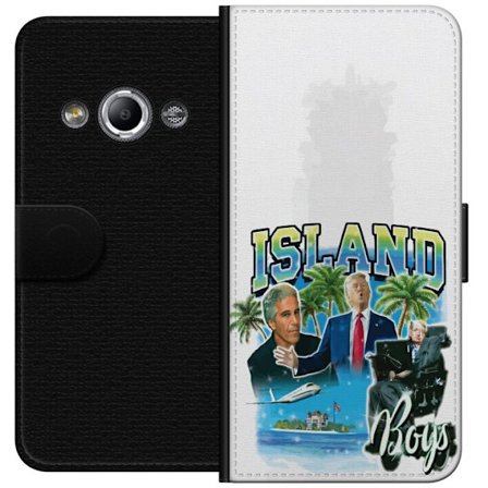 Yhteensopiva Lompakkokotelo Samsung Galaxy Xcover 3 Island Boys Donald Trumpin, Jeffrey Epsteinin ja Stephen Hawkingin kanssa trooppisessa kollaasissa
