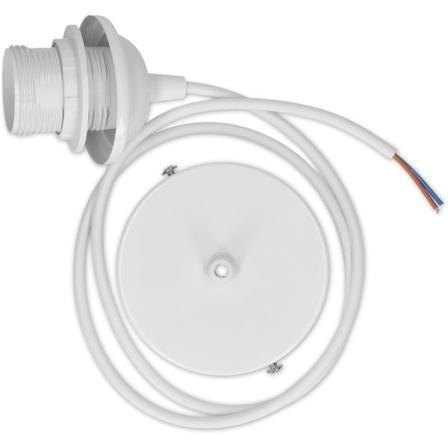 E27 lampeholder - Sokkel med takfeste ring for pæreoppheng - Hvit kabel feste ring og ledning 80 cm