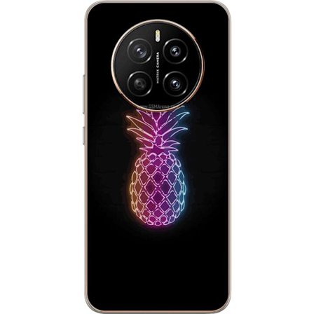 Kompatibelt Mobildeksel til Honor Honor Magic7 Neonlysillustrasjon av ananas i fargerikt lys mot svart bakgrunn