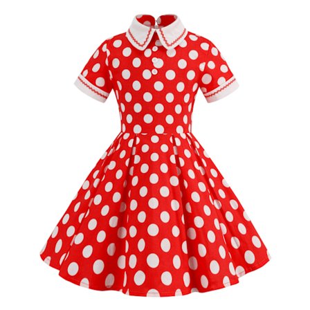 Flickor Kortärmad Vintage Blommigt Tryck 50-tals Polka Dot Swingklänning