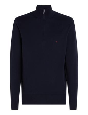 Essential Cotton Zip Mock Tops Knitwear Half Zip Jumpers Navy Tommy Hilfiger