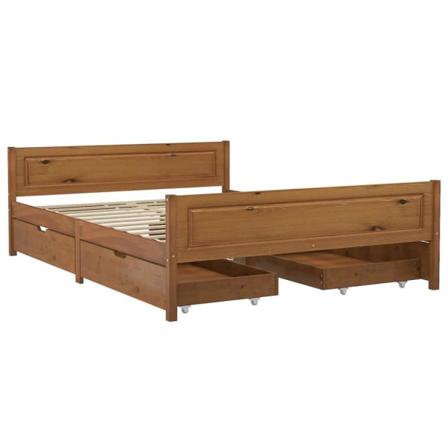 Vidaxl Sängram Med 4 Lådor Honungsbrun Massiv Furu 140x200 Cm Brun