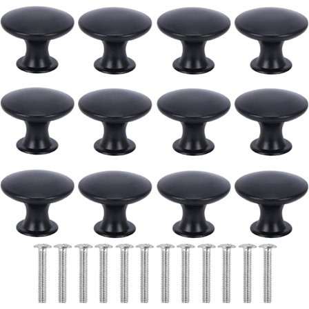Sæt med 12 Runde Dørknapper, Moderne Sorte Skabsknapper, Dørskuffer