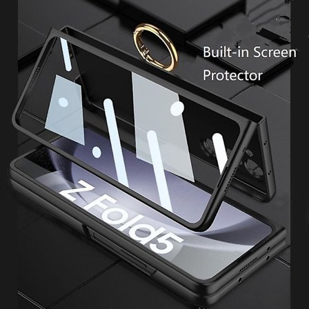 Z Fold 5-deksel, slank PC innebygd skjermbeskytter All-inclusvie-deksel for Samsung Galaxy Z Fold 5 med ringholder Kickstand