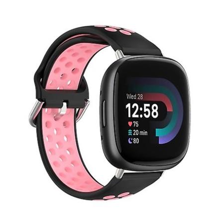 Til Fitbit Versa 4 tofarvet perforeret åndbart silikone urbånd Black-Pink