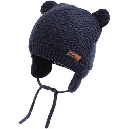 (L, 6-12 månader, marinblå) Baby Hat Cute Bear Toddler Earflap Beanie War
