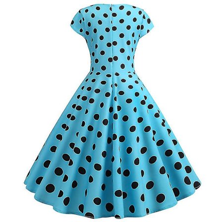 Kvinners Polka Dot Rockabilly Kjole Damer Retro Cocktail Fest Kjole Korte Ermer Hepburn Swing Kjoler(d)