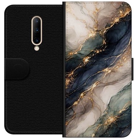 Kompatibelt Lommeboketui til OnePlus OnePlus 7 Pro Luksuriøs abstrakt marmor kunst i svart, hvitt og gull med elegante linjer, eksklusivt design for