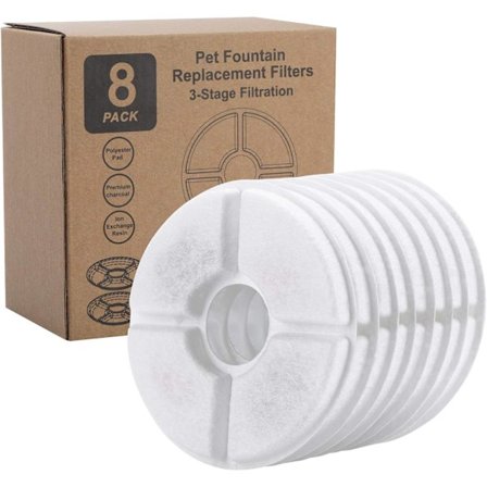 Vannfilter for dyrefontene, firedelt filter, 13 cm, 8-pakning