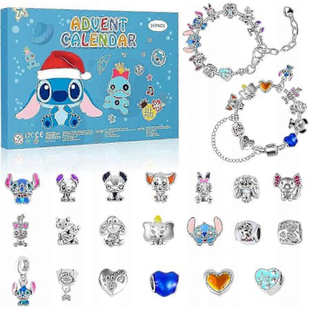 Stich Adventskalender med 2 armbånd og 22 stk unike tegneserie-sjarmperler