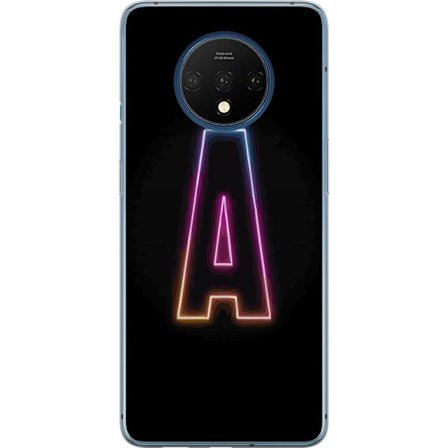 Kompatibel Mobilcover til OnePlus OnePlus 7T Minimalistisk neonbogstav A i regnbuefarvet lys mod sort baggrund i moderne typografisk stil