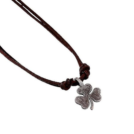 Alloy Clover Pendant Herr Läder Halsband - Alloy Clover Pendant Kohud Halsband