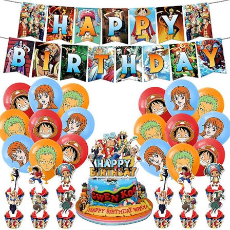 ONE PIECE Födelsedagsfest Dekorationer Set Banner Ballonger Tårtdekorationer Barnkalas Dekor