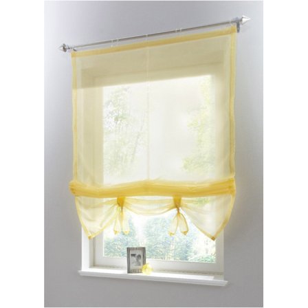 Gul, BxH 140 x 155 cm 1-delt romersk rullegardin med løkker, gardiner, køkken, transparent, løkkegardin, gardiner, moderne voile