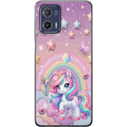 Kompatibel Mobilcover til Motorola Moto G73 Magisk enhjørning med regnbue manke, stjerner og sommerfugle mod en pastelfarvet himmel med skyer
