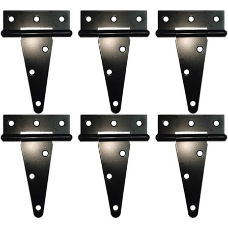 Heavy Duty T-hængsel, Ladehængsel, Hegnshængsel, Rustfrit smedet dørhængsel, Alle størrelser, Sort (6 stk., 4 tommer)