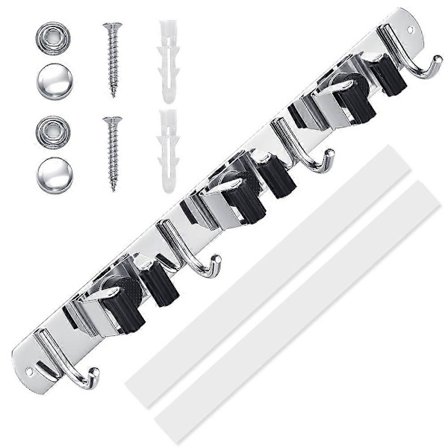 Garage Förvaring Rostfritt Stål Mopp Kvastskaft Hållare Väggmontering Kraftiga Verktyg Hängare för Kök Badrum Garderob Garage Kontor Trädgård