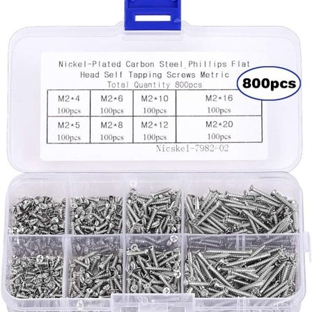 800 stk små M2 selvgjengende skruer, KLB