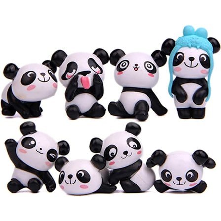 Pandabjørner, 8 stk. Pandafigurer Søte Miniatyr Panda Mini Dyrefigurer Gaver til Jenter Miniatyr Hagepynt