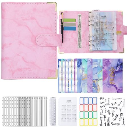 A6 Budsjettperm PU Lær Pengebesparende Organizer med Glidelåskonvolutter for Kontanter og Kort