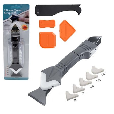 Fugetjern, 3 i 1 Silikon Fugetjern Skraper Verktøysett (Rustfritt