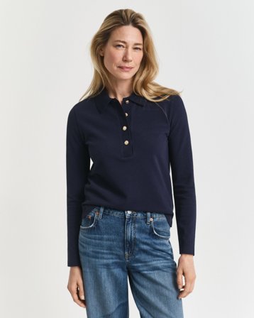 GANT Damen Langarm-Poloshirt aus Piqué (XS) Marineblau