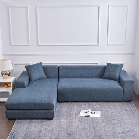 Linnegrå; 4-sits, 235×300cm; Elastiskt sofföverdrag i tryckt mjölksilke, heltäckande, för alla årstider, dammtätt och skyddande överdrag för 