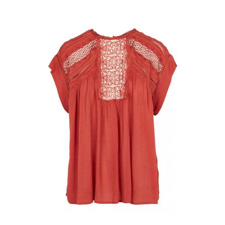 See u soon Crêpe Bluse with Guipure details Orange, Dame