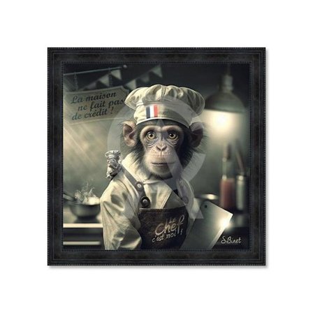 Puukehys PVC-lakkapainatuksella "Kokkamonkey" - Musta - 100 x 100 cm - Binet-kokoelma