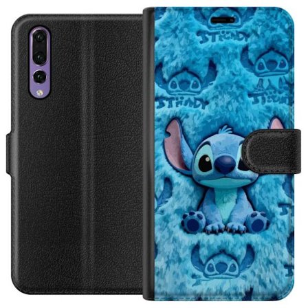 Kompatibelt Lommeboketui til Huawei Huawei P20 Pro Stitch sitter på fluffy blått mønster med sitt ansikt og ører gjentatt som tekstur, noe som ska
